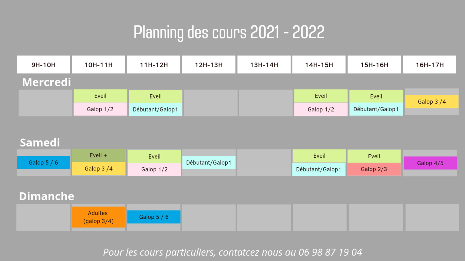 Planning Des Cours - La Cavalerie Des Enfants